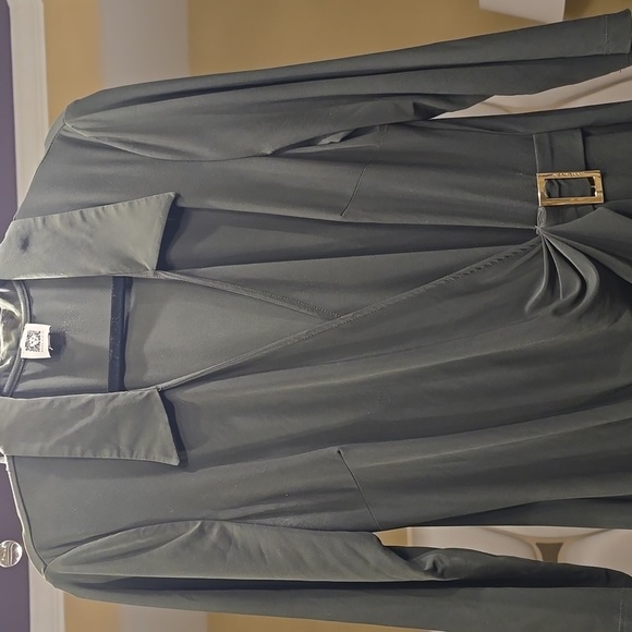 Anne Klein Dark Military Green Midi Dress with Gold Buckle - Picture 4 of 11